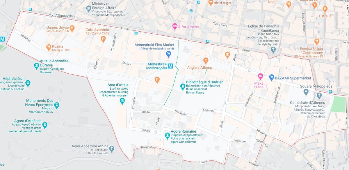 地図のアテネのモナスティラキ