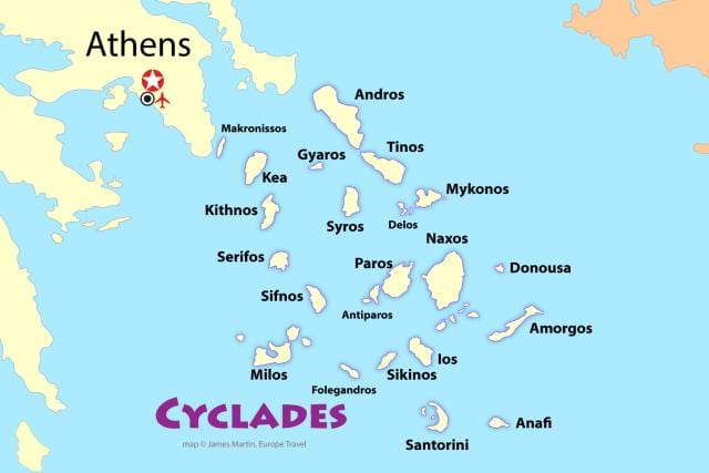 ギリシャの島々のアテネに近の地図