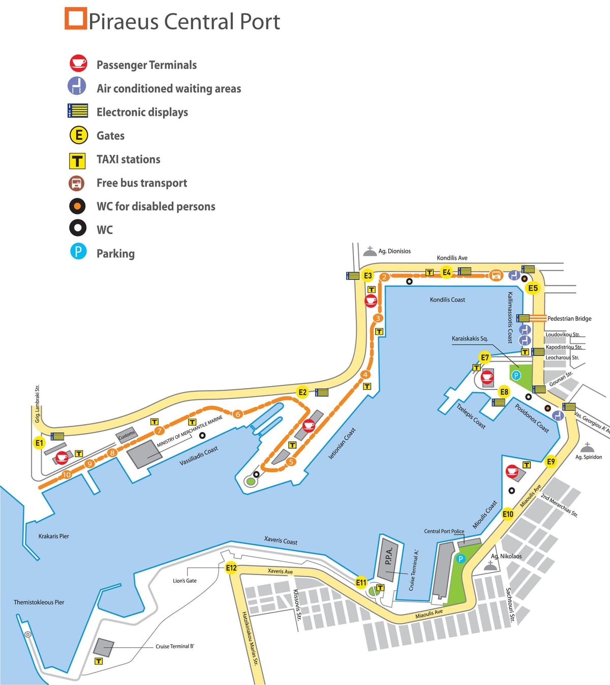 アテネの港湾地図