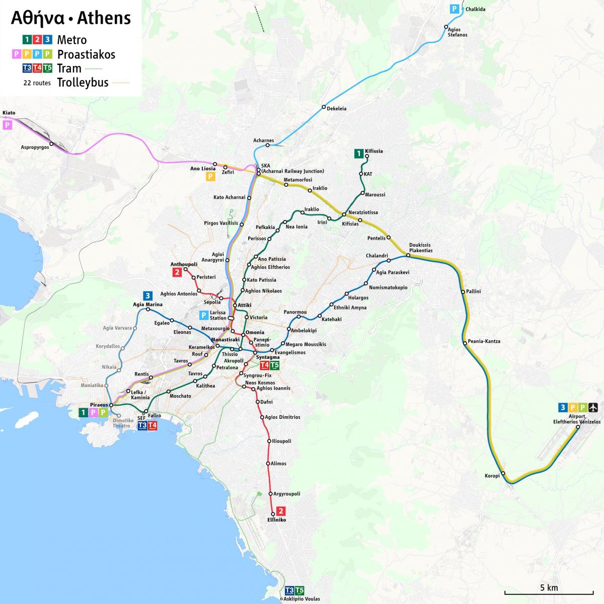 アテネ-メトロ、トラムの地図