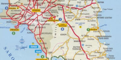 地図のアテネのビーチ