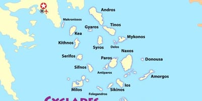 ギリシャの島々のアテネに近の地図