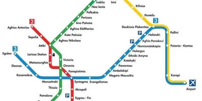 地図のピレウスのメトロ駅 